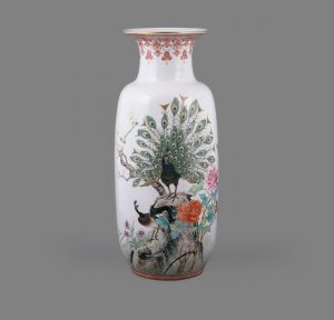 A large Famille Rose 'Peacock' vase