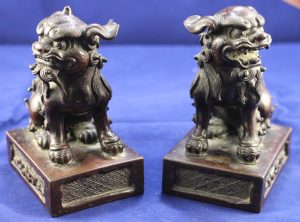 Pair Of Finely-Cast Chinese Bronze Lion Dog Figures