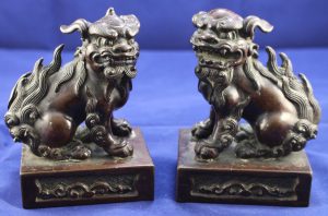 Pair Of Finely-Cast Chinese Bronze Lion Dog Figures